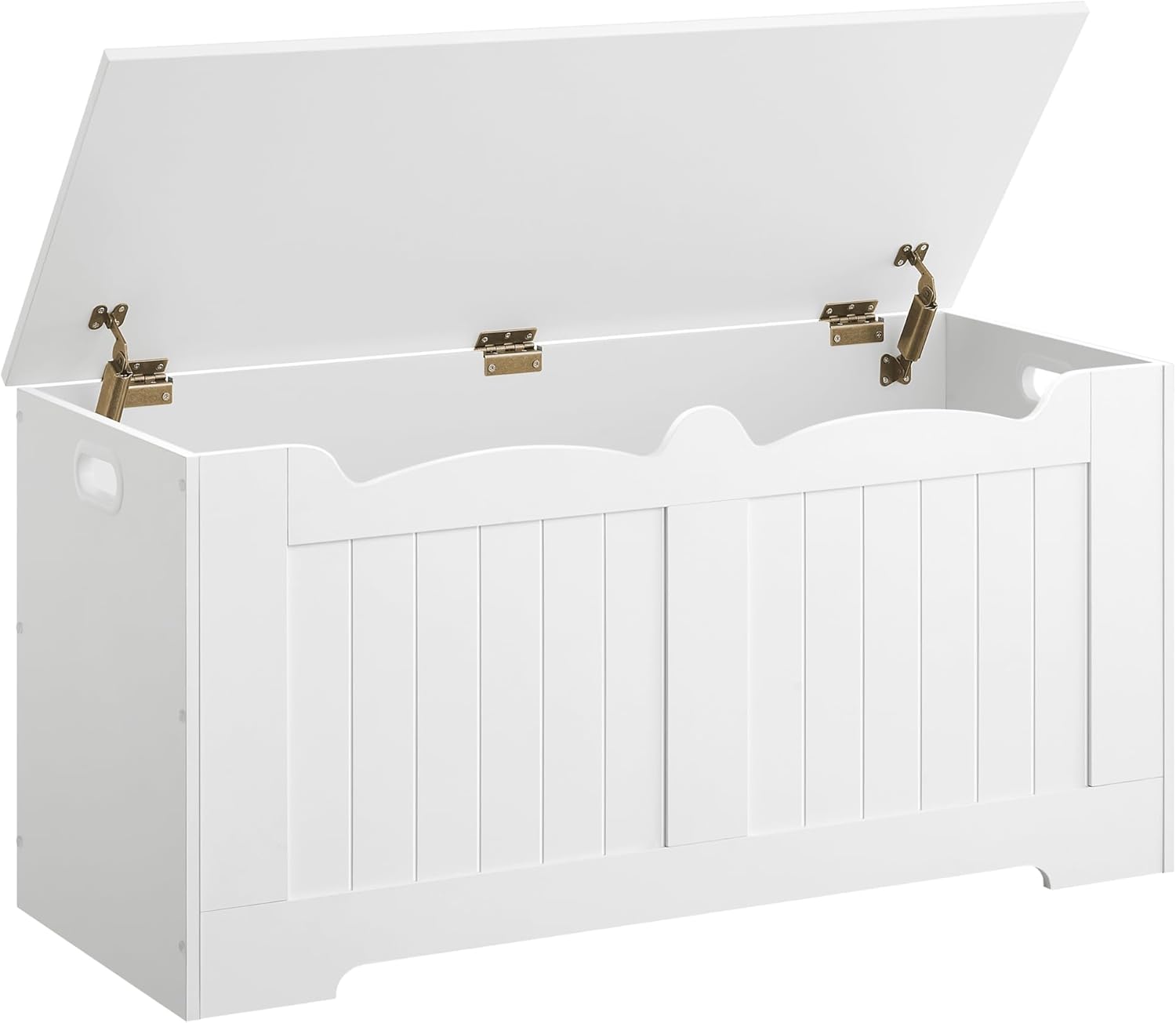 Hzuaneri Storage Chest, Storage Trunk with 2 Secure Hinge, 100 cm Lift-Top Storages Bench, Wooden Storages Organizer, Shoe Bench for Entryway, Bedroom, Living Room, White 01003XSB