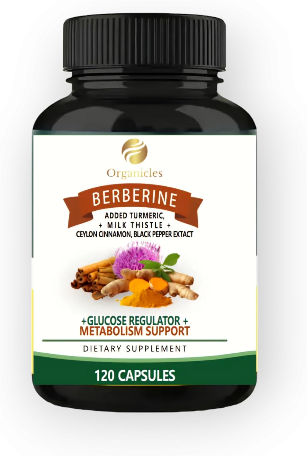 Berberine 1500mg High Strength with Added Turmeric, Ceylon Cinnamon and Black Pepper Extract, 120 Vegetarian Capsules - Vegan