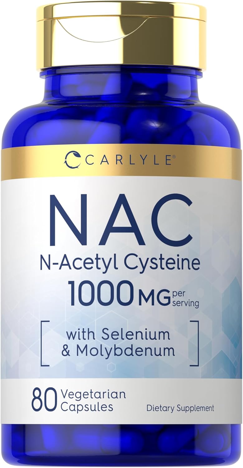 Carlyle NAC Supplement N-Acetyl Cysteine 1000mg | 80 Capsules | with Selenium & Molybdenum | Vegetarian, Non-GMO & Gluten Free