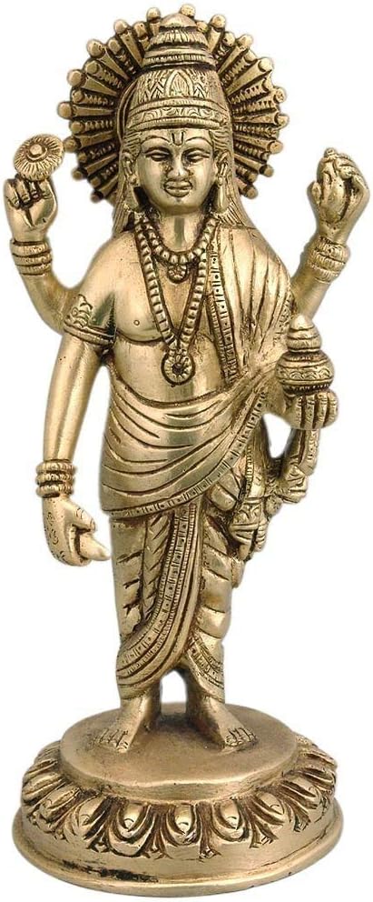 FASHERATI Elegant Brass Lord Vishnu Dhanvantari God of Ayurveda/Medicine Statue, Standard, Antique Brown