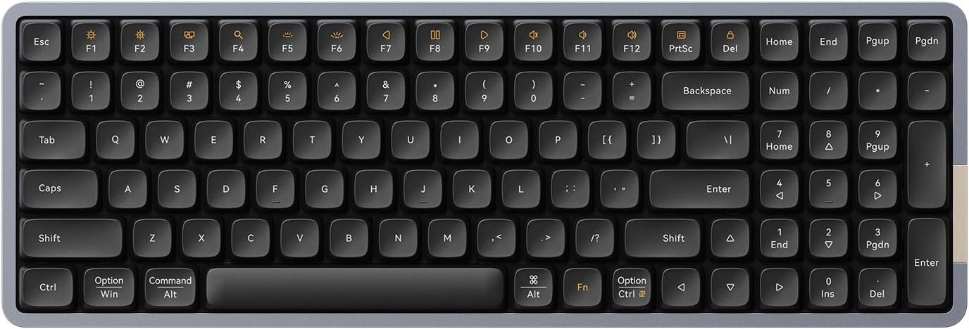LOFREE Flow100 Low Profile Mechanical Keyboard, 100 Keys Rechargeable Wireless Keyboards and Wired Connection for Windows, Mac/Phantom Tactile Switches (Dark Black) US Layout