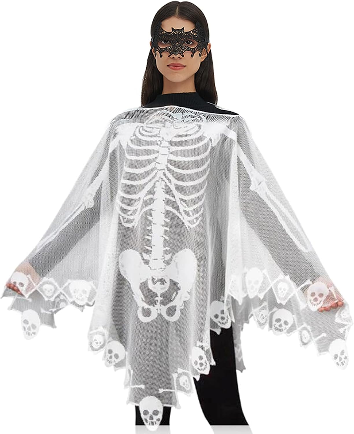 Halloween Costumes for Women, Women's Halloween Lace Skeleton Poncho Costume,Include Lace Mask,One Size Fits All