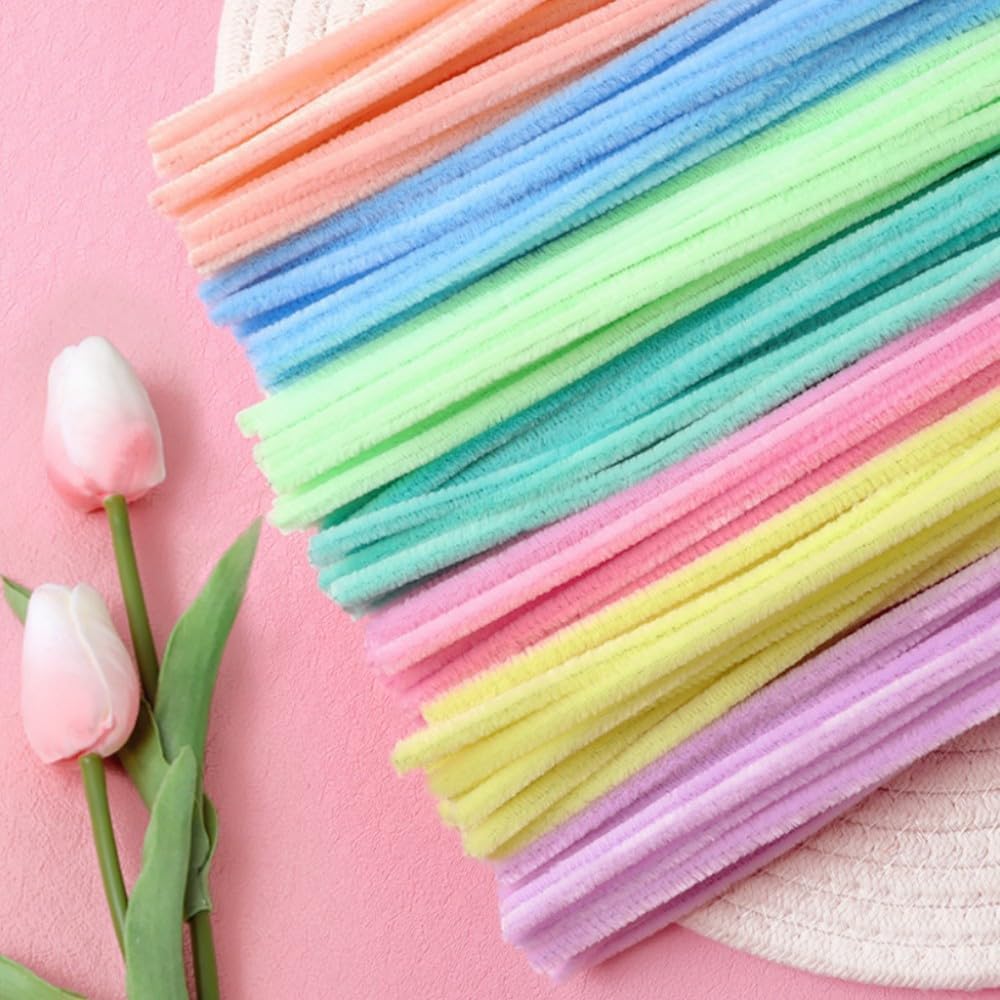 Pipe Cleaners Bulk Pastel,300 Pcs Thick Pipe Cleaner Crafts Supplies 7 Assortment Macaron Color Chenille Stems for Arts and Craft Projects Creative DIY Decorations(Candy color-300pcs)