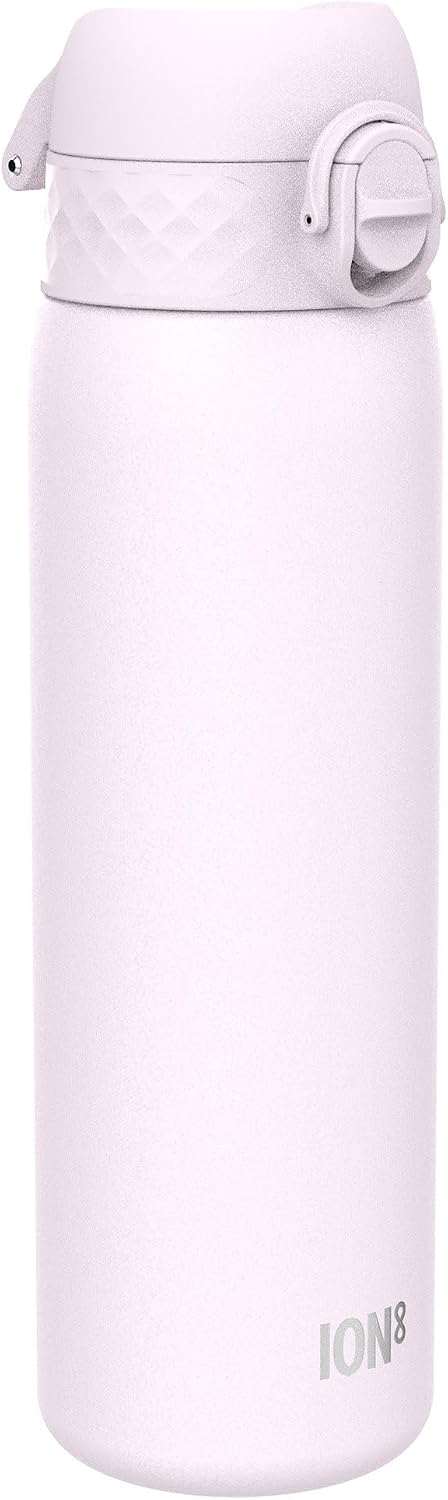 Ion8 Lightweight Steel Water Bottle, 600 ml/20 oz, Non-Insulated, Leak Proof, Easy to Open, Secure Lock, Dishwasher Safe, Flip Cover, Fits Cup Holders, Carry Handle, Metal Water Bottle, Lilac Dusk