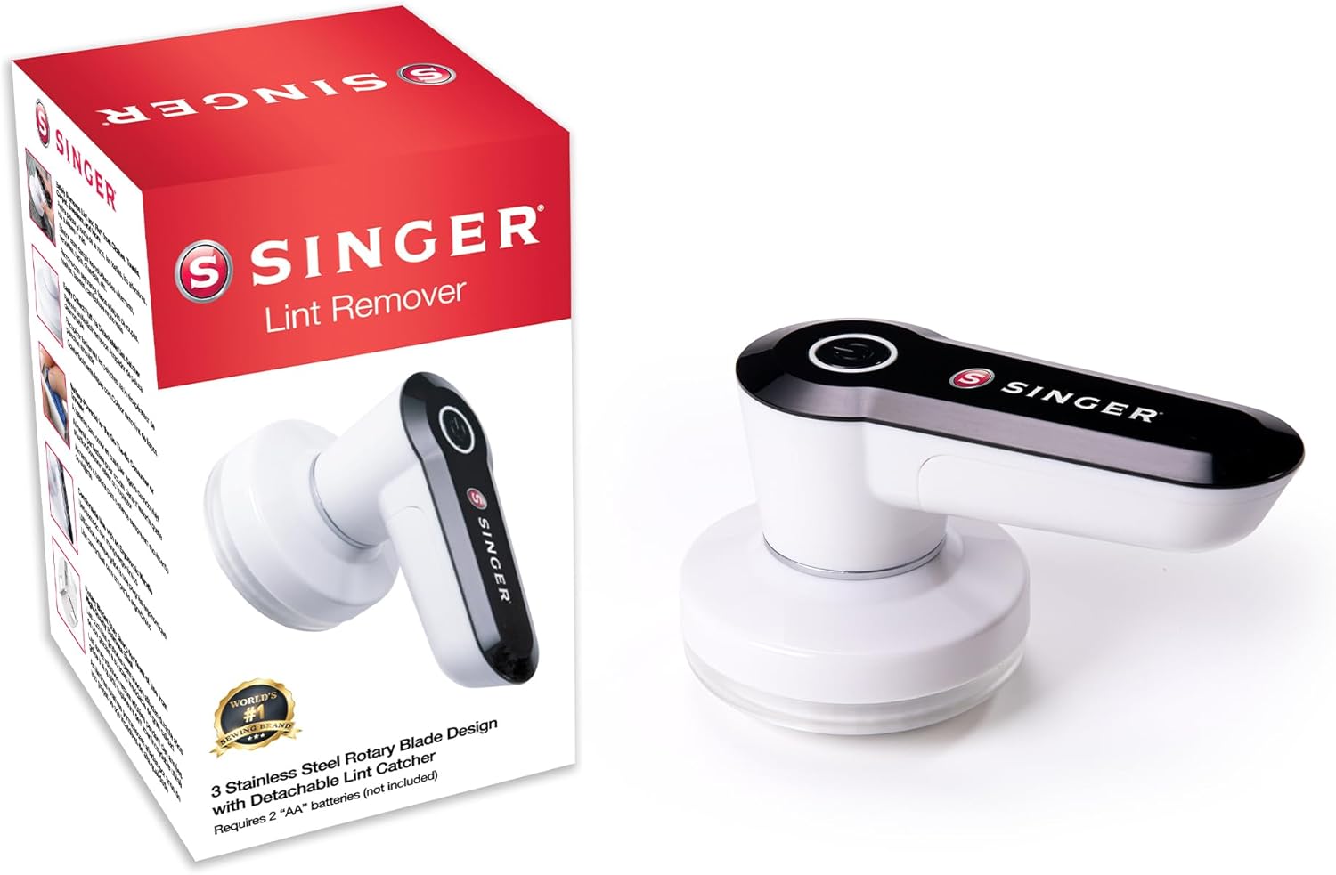 Singer Portable Fabric Shaver & Lint Remover | Compact Design (5.6" x 3.1" x 3.0") | 3 Stainless Steel Blades for Precision | Easy Clean Detachable Lint Catcher | Perfect for Clothes, Towels, Carpets