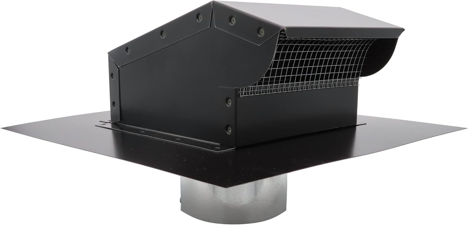 RDP Rooftop Exhaust Vent Cap with Damper and Bottom Extension (8 Inch, Black)