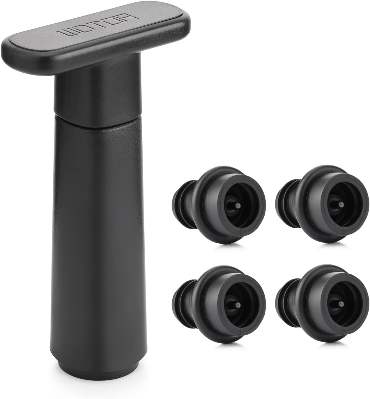 WOTOR Wine Vacuum Pump with 4 Wine Stoppers, Reusable Bottle Sealer, Black