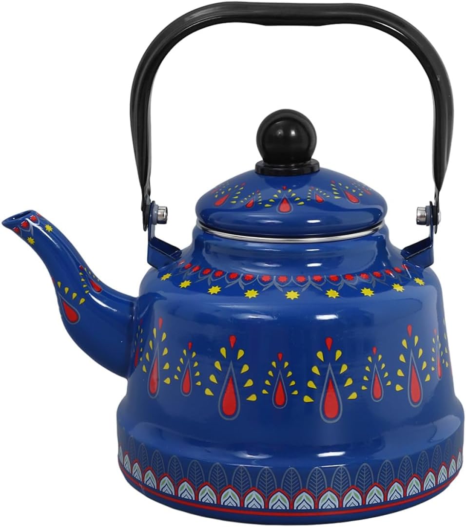 OFFSCH Enamel Tea Kettle for Stovetop Vintage Coffee Kettle with Handle Retro Design for Boiling Water for Home and Kitchen Use Safe High-Temperature Resistant Material