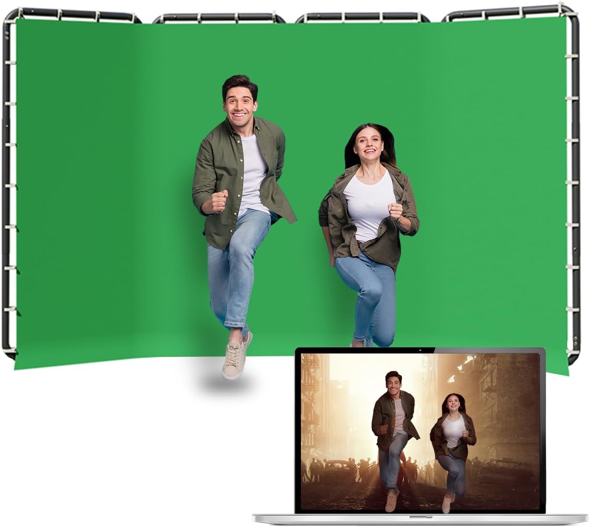Backdrop Stand 13.12x7.87ft(WxH), NiceVeedi Photo Studio Backdrop Support System with Chromakey Green Screen Backdrop for Photo Studio Video Shooting, Live Streaming, Parties, Keying, Stage