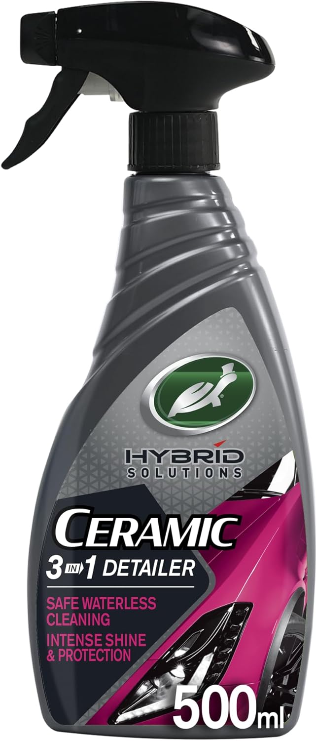 Turtle Wax Hybrid Solutions Ceramic 3-in-1 Car Detailer, Waterless Car Wash, Long-lasting Hydrophobic Wax Protection and High Gloss Shine, Safe For Paint, Glass, Trim and Wheels, 500ml (Pack of 1)