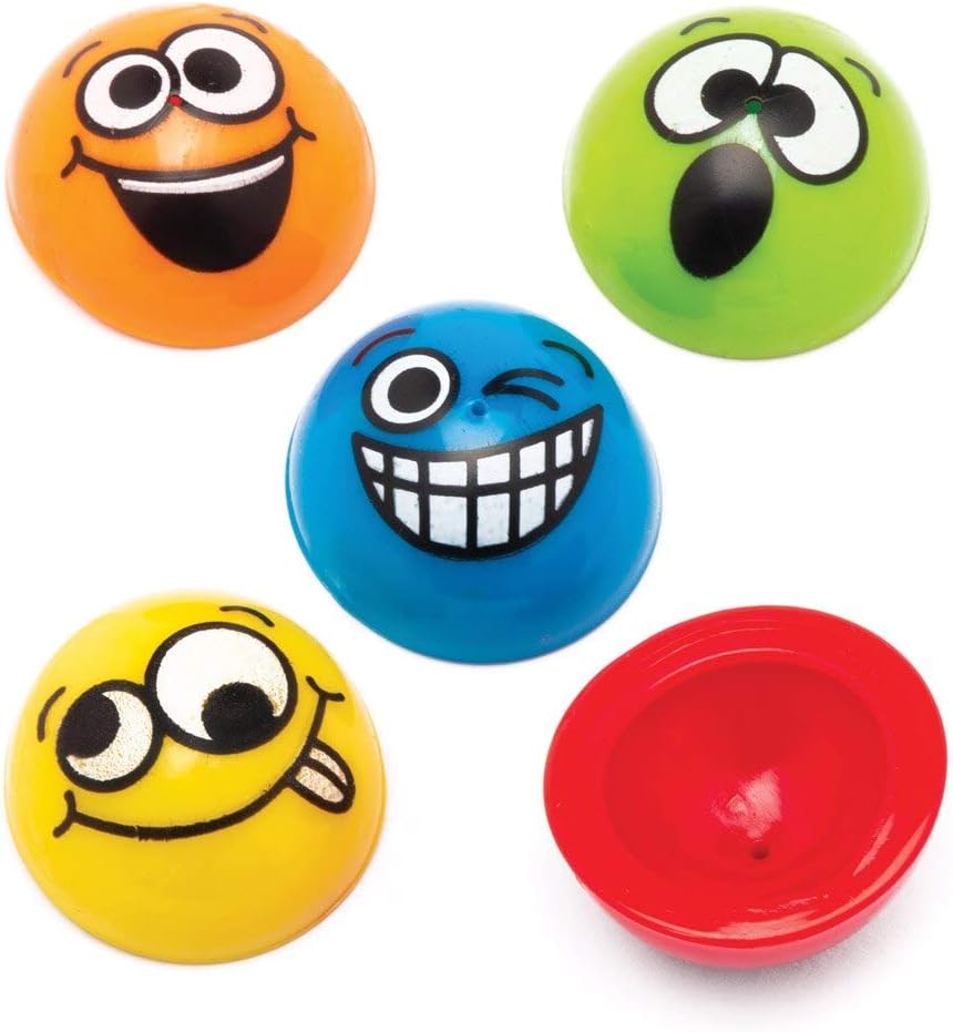 Baker Ross AW664 Funky Faces Jumping Poppers, Party Bag Fillers for Kids, 32mm, Assorted, Pack of 12, Pieces