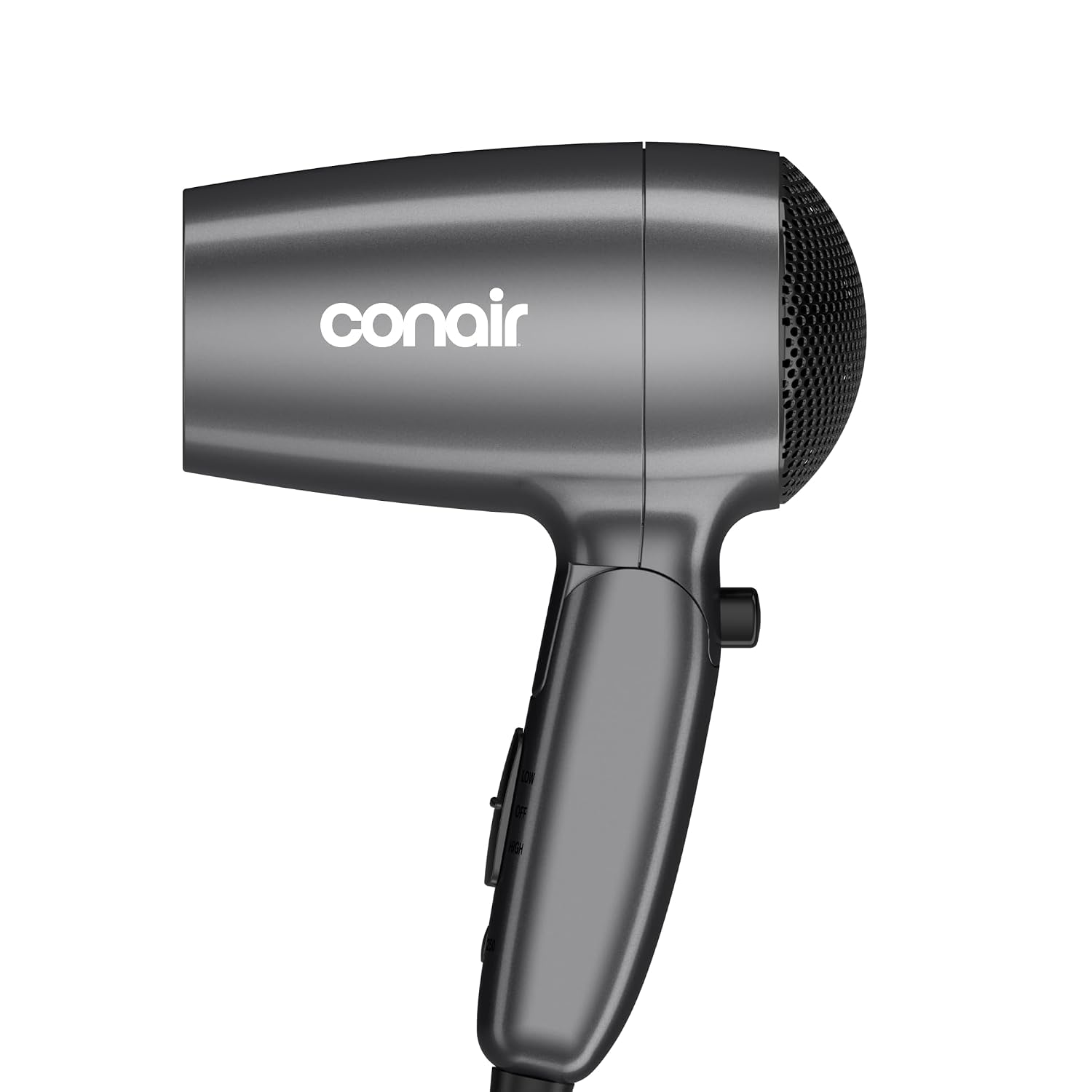 Conair 1875 Watt Travel Hair Dryer | Dual Voltage Folding Handle Travel Hair Dryer for All Hair Types, Gray, 124AMZL