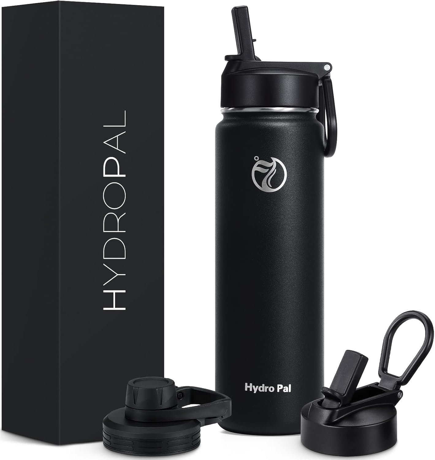 HydroPal Vacuum Insulated Water Bottle 1200ml/1000ml/750ml/500ml, 2 Lids (Straw & Spout), 12H Hot 24H Cold, BPA Free Stainless Steel Bottle, Leakproof Sports Water Bottle for Gym, Travel, Work