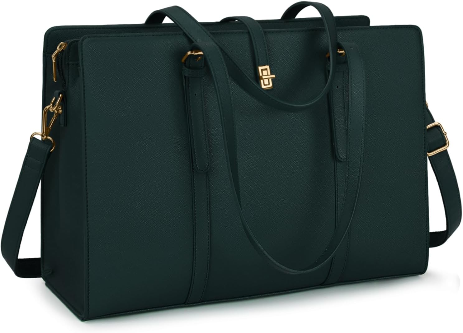 IGOLUMON Laptop Bags for Women 15.6 Inch Ladies Tote Bag Large Leather Laptop Handbag Designer Work Shoulder Bag for Computer Office Business School Dark Green