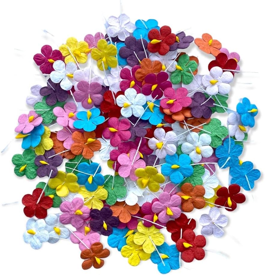 Handmade 100 Pcs Mixed Color Mulberry Paper Flowers Blossom DIY Crafts 18 x18mm Mini Paper Flowers Artificial Flowers