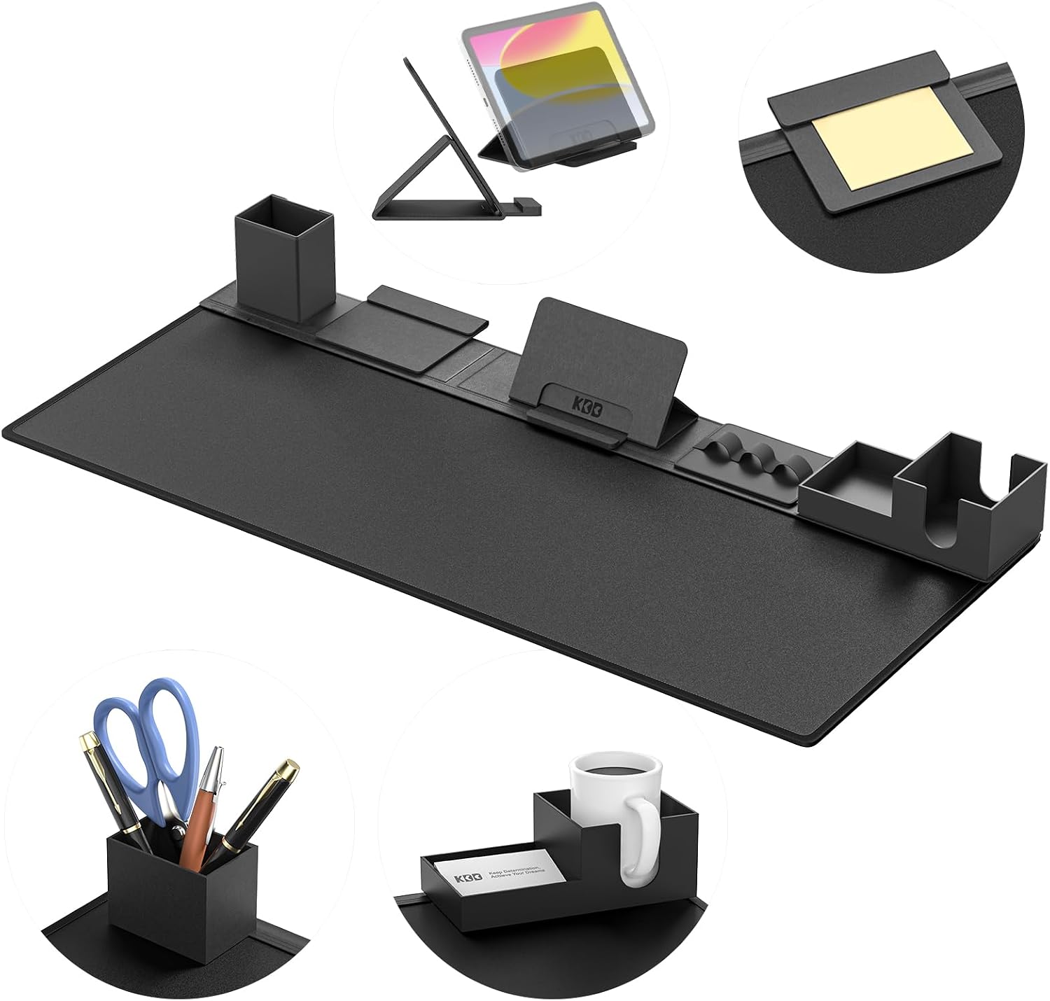 KDD Desk Pad Mat Set, 6 in 1 Mouse Mat with Magnetic Desktop Storage Accessories DIY Feature for Phone and Tablet Stand/Cup Holder/Card Holder/Pen Holder/Cable Management for Home Office Accessories