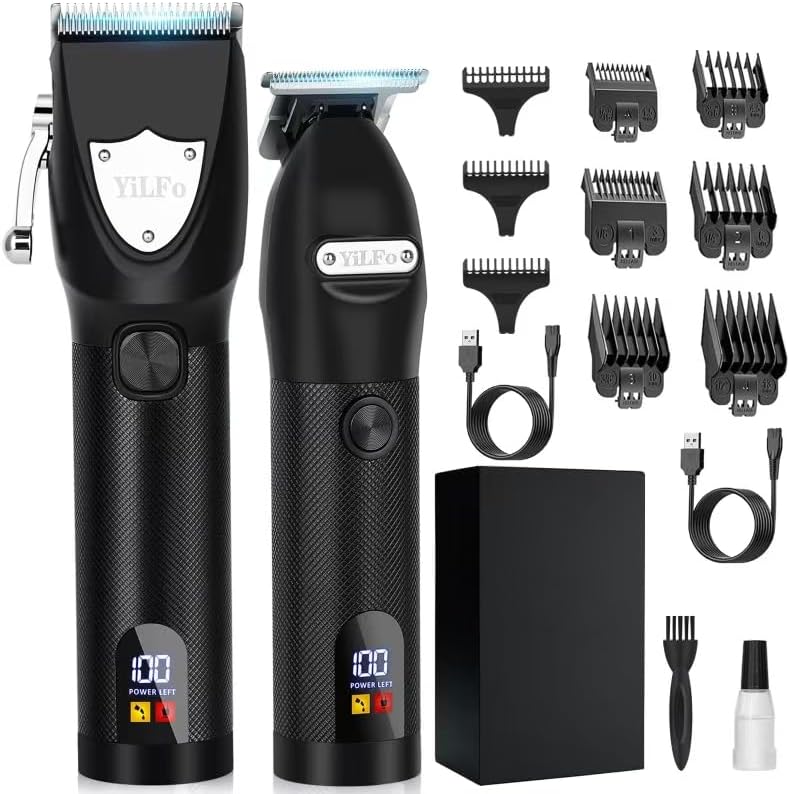 YiLFo Hair Clippers Men, Professional Beard Trimmer for Men, Cordless Hair Trimmer, USB Rechargeable Barber Clippers Grooming Set, Electric Cutting Kit Precision Shaver with LCD Display