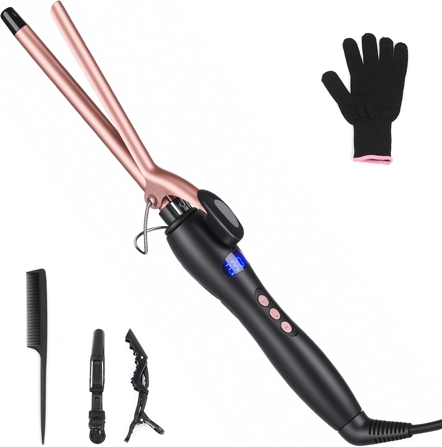 Curling Wand 13MM, Thin Curling Iron Tight Curls for All Hair Types, LCD Display 100-230°C, Ceramic Barrel Curling Wand Long&Short Hair Culer Pro Curling Tongs
