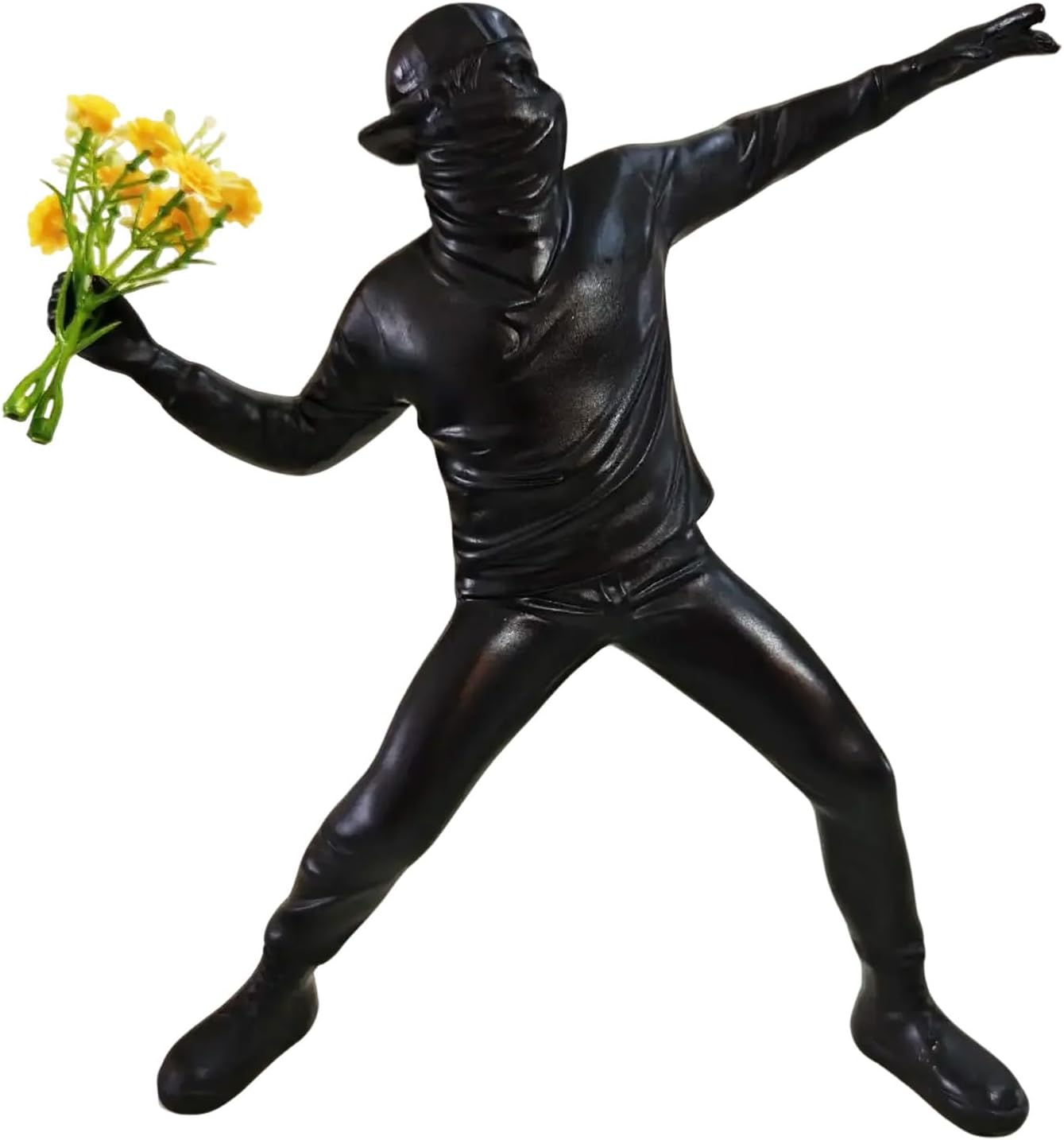 PIGPIGFLY Banksy Figure Sculpture,Decorative Figures,Flower Boy Statue,Decoration Living Room,Abstract Sculpture,Home Store Decoration,Modern Living Room Ornaments（Black）