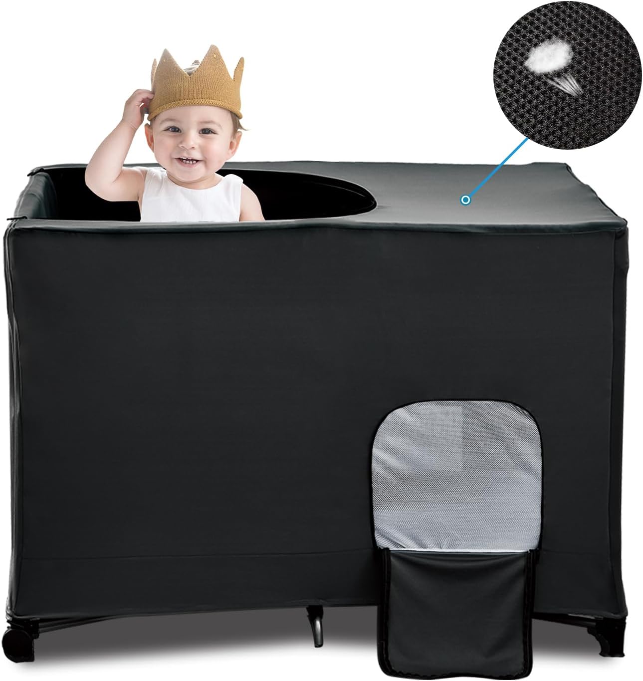 South To East Travel Cot Blackout Cover with Carrybag, 100% Breathable Sleeping Pod for Baby, Portable Stretchy Canopy Cover for All Travel Cots, Baby Essentials Black
