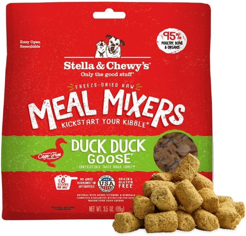 Stella & Chewy's Freeze-Dried Raw Duck Duck Goose Meal Mixers - Dog Food Topper and Mixer - Made with 95% Cage-Free Poultry, Organs & Bone - Perfect for Picky Eaters - Grain-Free - 3.5 oz