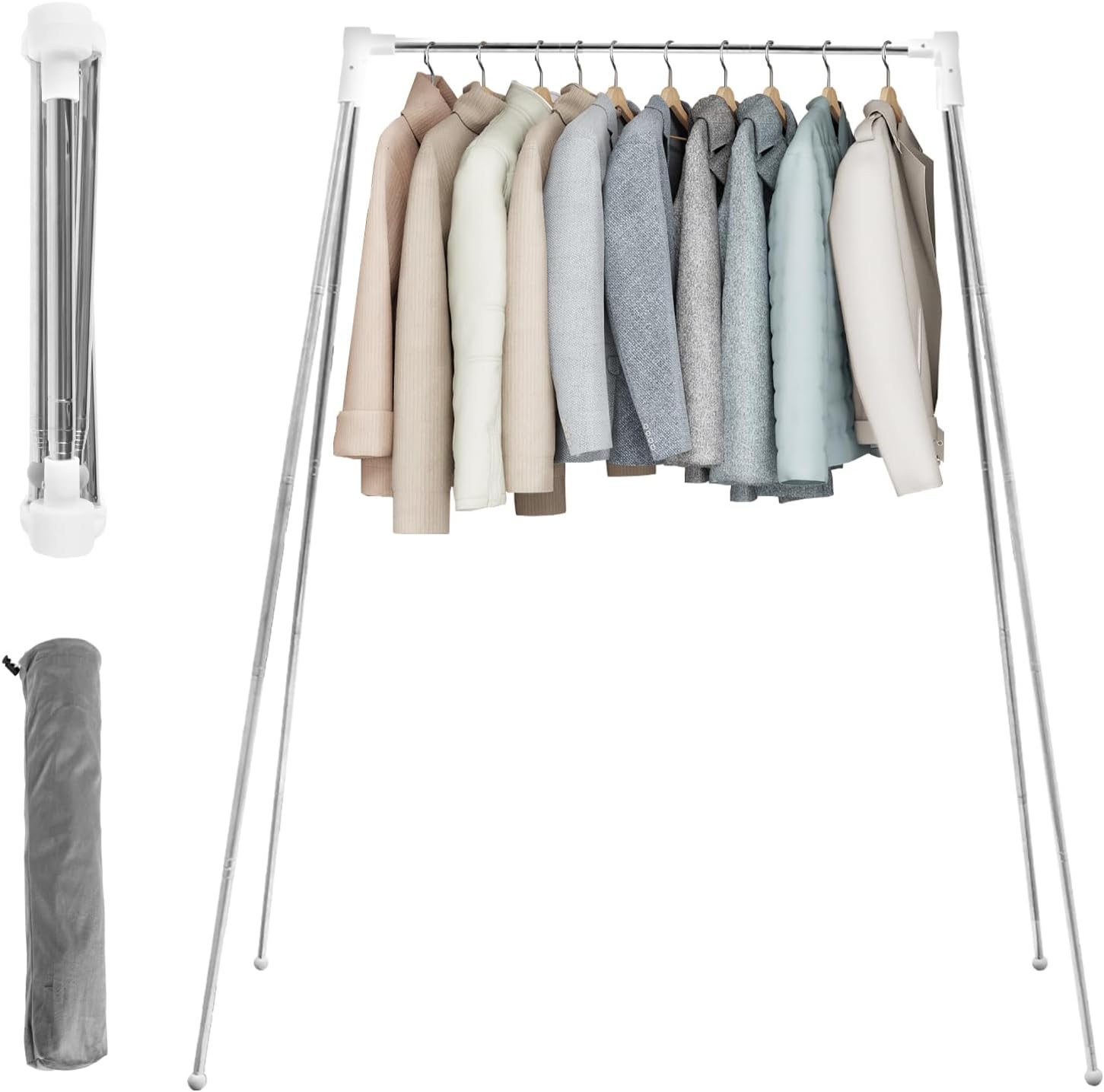 Sutowe Clothes Drying Rack 53.5 Inch Foldable Laundry Drying Rack Stretchable Clothes Drying Hanger with Non Slip Feet Stainless Steel Clothes Drying Stand Travel Garment Rack for Home Dorm