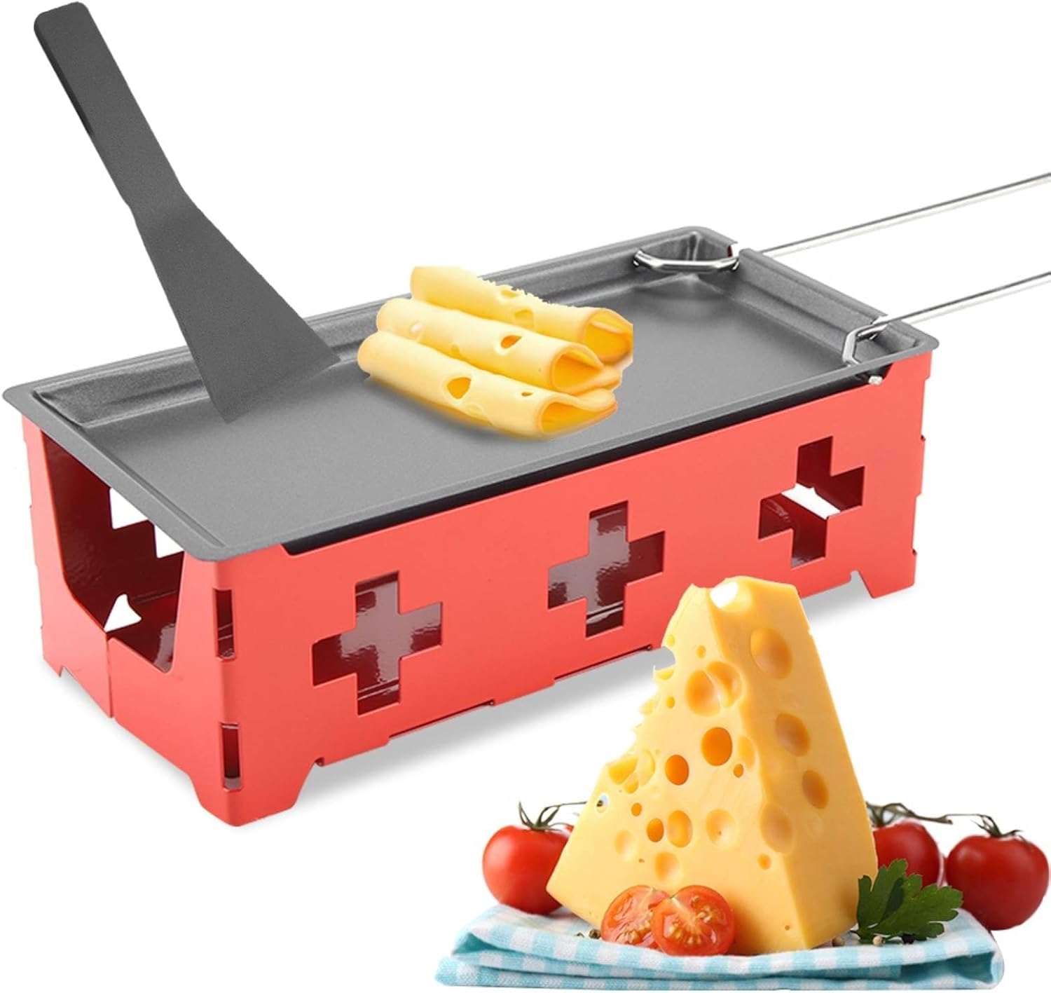 Raclette Grill, Portable Candlelight Cheese Raclette Non Stick Rotaster Baking Tray Stove Set Home Kitchen Grilling Tool
