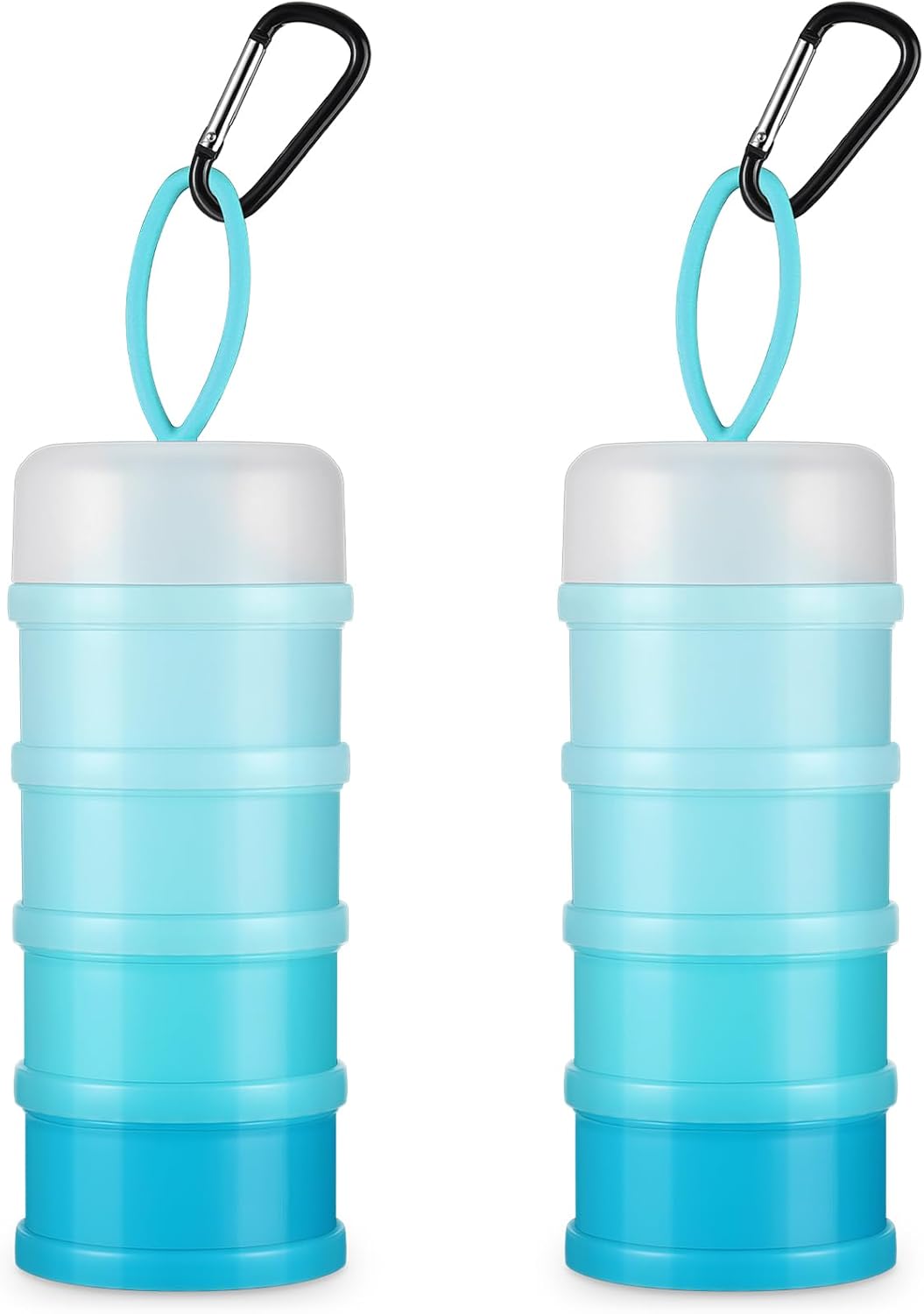 Baderke 2 Pcs Protein Powder Container with Funnels Stand, 4 Stackable Leakproof Protein Powder Dispenser, Portable Keychain Powder Container for Workout, Fitness, Travel(Blue)