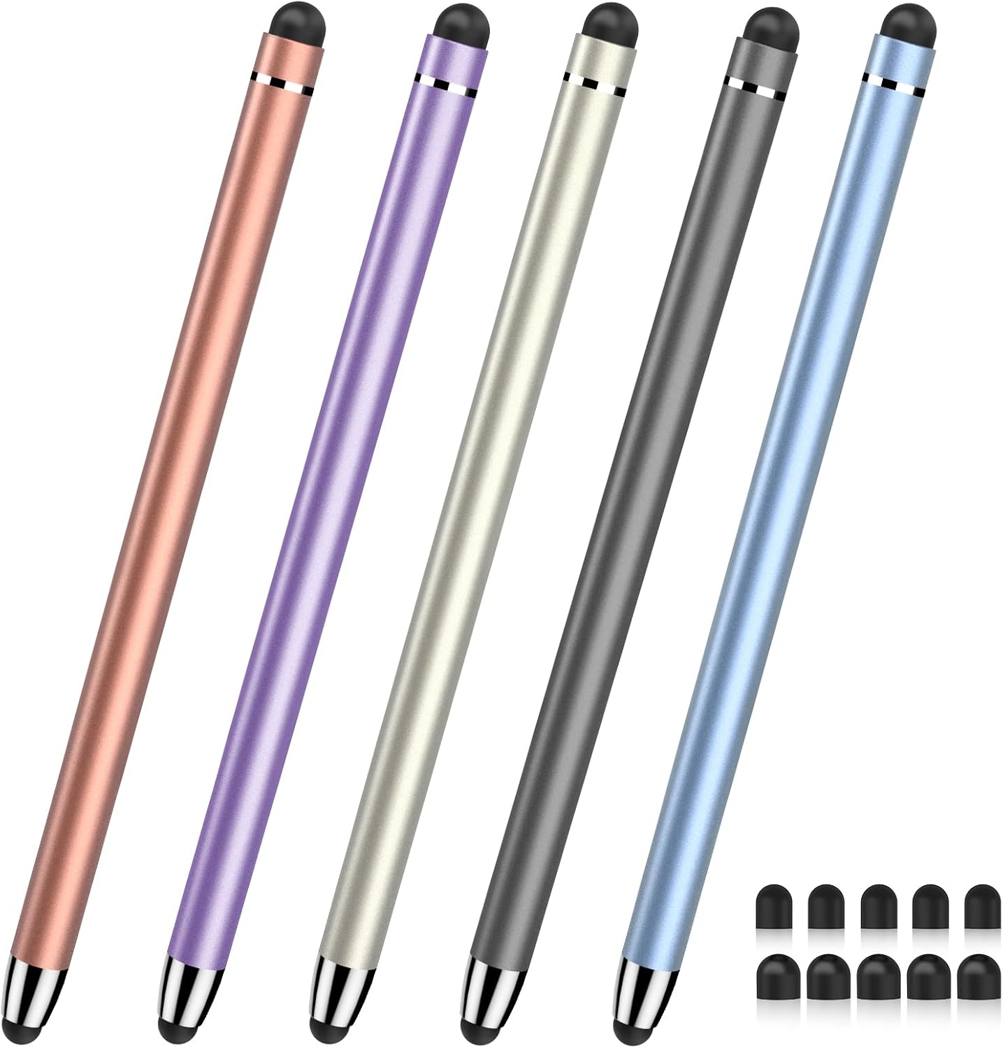 Stylus(5 Pcs), 2 in 1 Stylus Pen for Touchscreen, High Sensitivity & Precision Stylus for Apple iPhone iPad Android Tablets All Touch Screens with 10 Replacement Rubber Tips