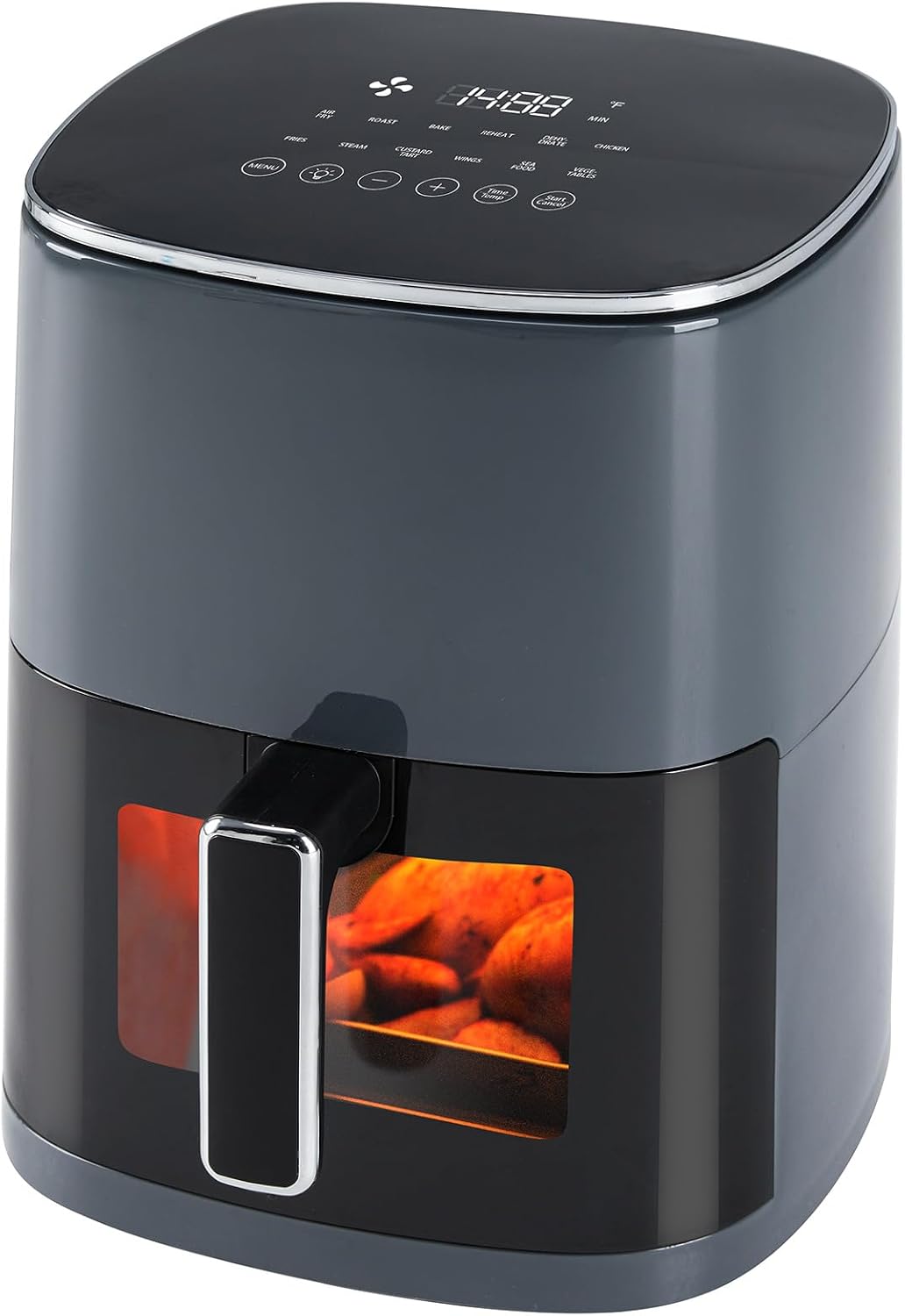 OLIXIS Air Fryer 6 Quart with Window Square Air Fryer 12-in-1 Air Fry, Roast, Reheat, Dehydrate, Bake, Steam, Fries, Custard, Chicken, Wings, Sea Food, Vegetabels,400F Grey