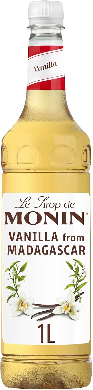 Monin Premium Vanilla Syrup 1L For Coffee And Cocktails. Vegan-Friendly, Allergen-Free, 100 Percent Natural Flavours And Colourings | Also for desserts, allergen-free, 100% natural flavours and colourings, cocktail mixer, classic bar and cafe flavour