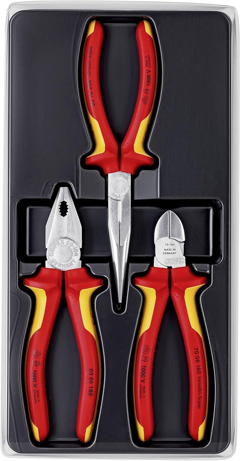 KNIPEX Electro Set, 3 Parts, 160 to 200 mm, VDE, Equipment for on the Move, Pliers Set, Tool Set, 00 20 12