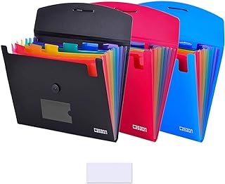 7-Pocket Expanding File 3pcs, Plastic Expandable File Folder - Black&Blue&Red