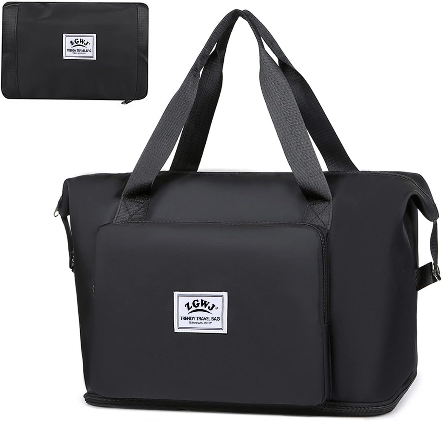 Travel Duffel Tote Bag,Waterproof Shoulder Weekender Bag For Women and Men Swim Sports Travel Gym Bag，Foldable and expandable bag Lightweight and easy Carry on Black
