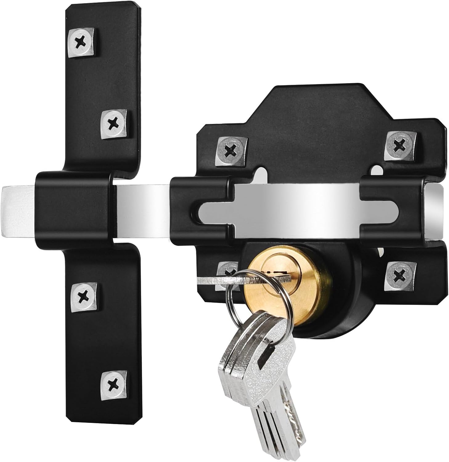 Mortrise Lock, Long Throw Gate Lock for Wooden Gate, Double Sides Locking, Suitbale for 50mm Thickness Door, 5 Keys