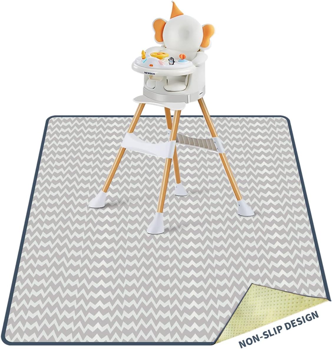 MOXTOYU High Chair Splash Mat, 53" Splat Wipe Clean Waterproof Non Slip No Layering Design, Washable Baby Mess Mat for Painting, Craft, Playmat and Table Cloth (135X135CM, Wave)