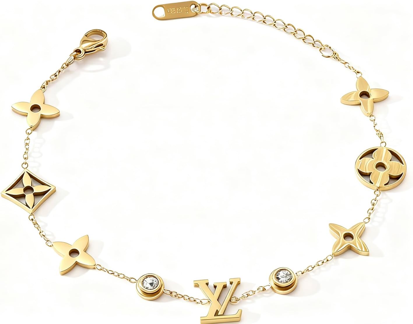 Luxury Gold-Plated Chain Bracelet with Floral Charms, Crystal Accents, Fashion Jewelry for Women