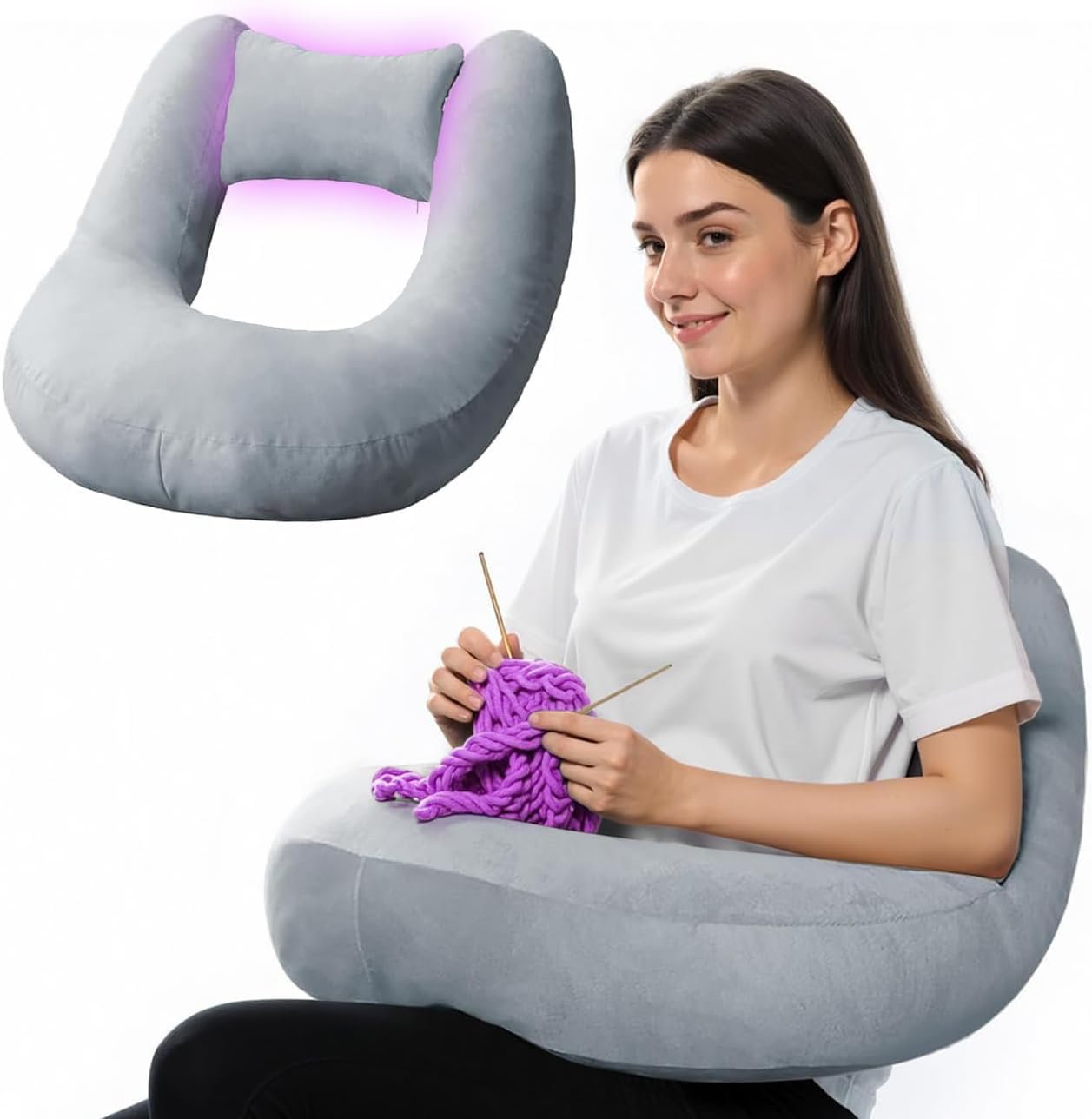 Crochet Pillow for Lap Support with Detachable Back Support, Grey