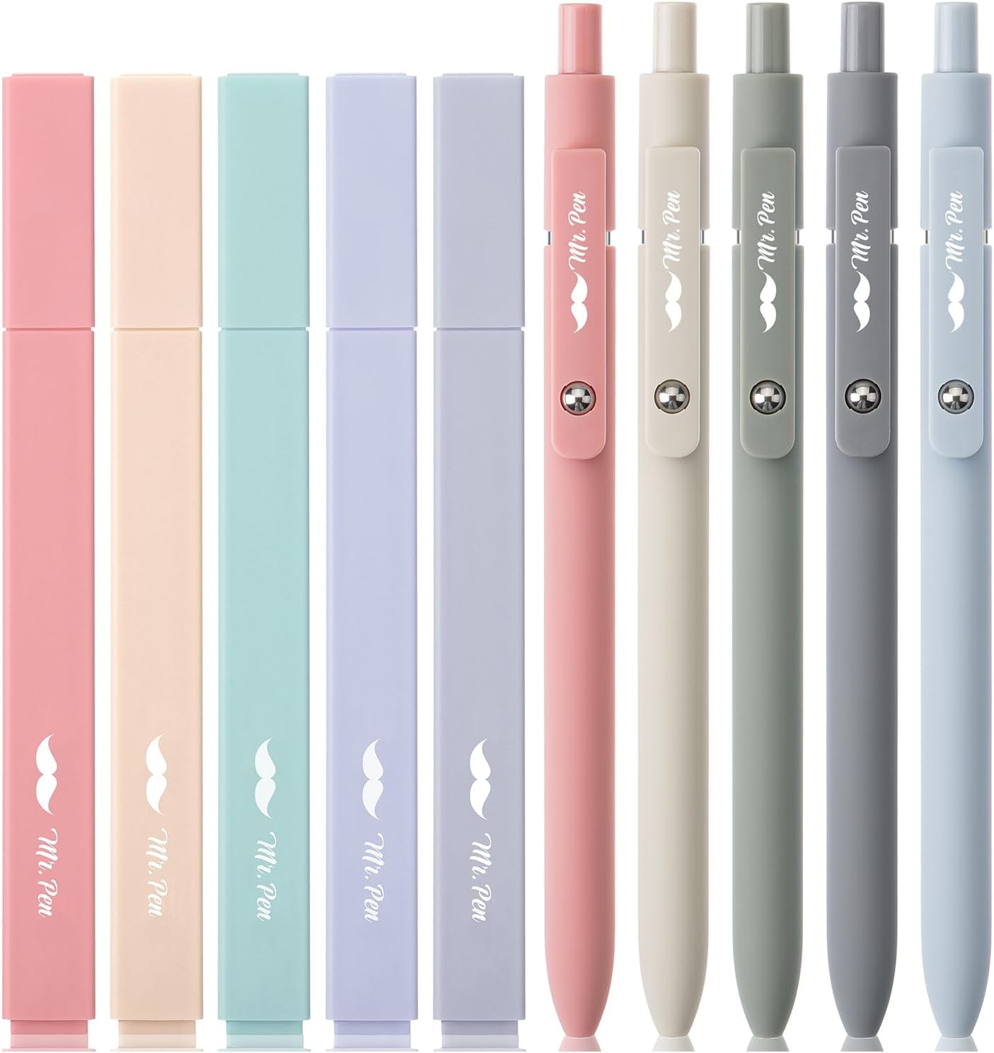 Mr. Pen- Aesthetic Highlighters and Gel Pens No Bleed, 10 Pack, Morandi Color Bible Highlighters No Bleed, Black Ink Bible Pens, Highlighter Pens, No Bleed Highlighters for Bibles, Bible Pens
