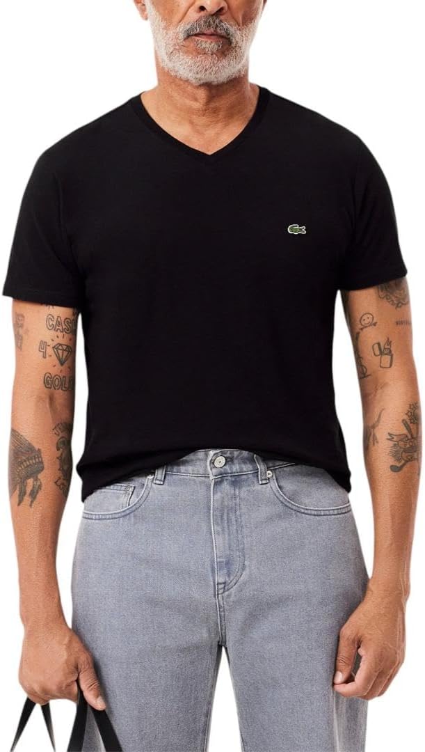 Lacoste Mens Legacy Short Sleeve V-Neck Pima Cotton Jersey T-Shirt