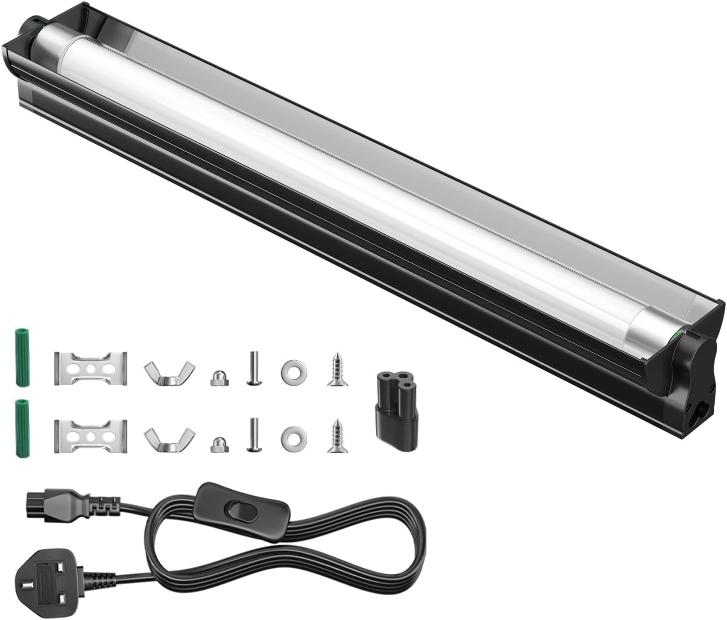 T8 UVB Light Reptile Kit 15W, 10.0 UVB UVA Lighting Combo Kit 18IN, Reptile Light Fixture with Fluorescent Tube for Vivariums, Desert Reptiles, Bearded Dragons, Lizards, Snakes