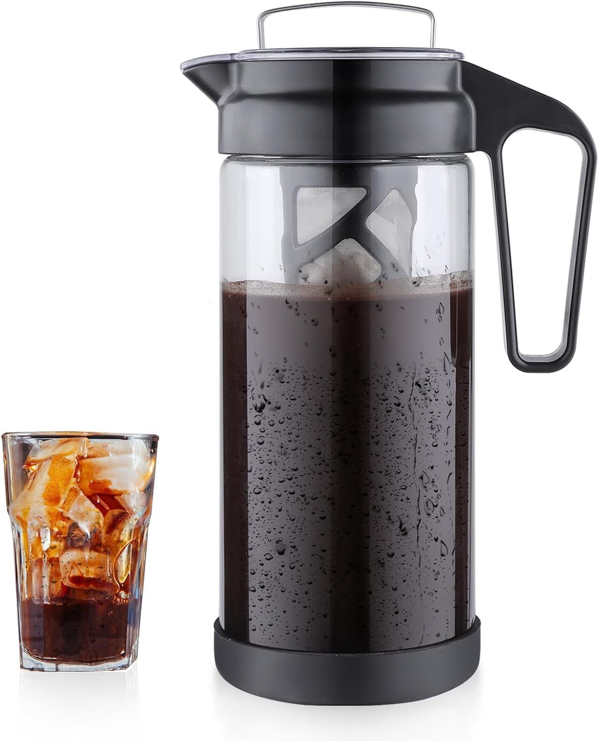 wedrink Cold Brew Coffee Maker Iced Cold Coffee Tea Brew Maker with Removable Glass Mesh Filter Leakproof Lid Coffee Tea Maker 44oz/1.3L