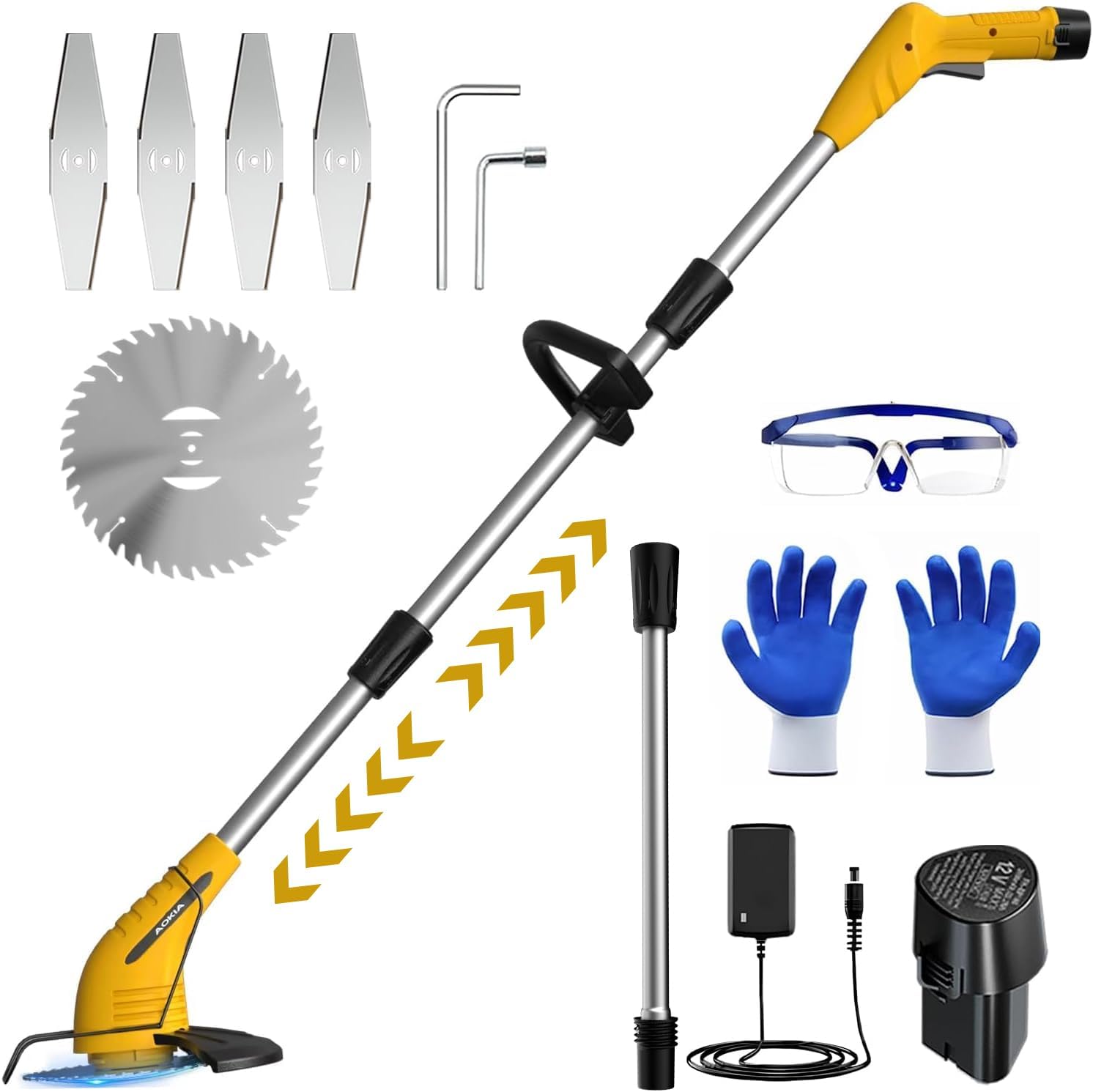 Weed Wacker Cordless,2000mah Battery Operated Weed Trimmer 3 Types Cutting Blade Lightweight Electric Grass Cutter,Fast Charger Portable Lawn Trimmer for Yard Garden