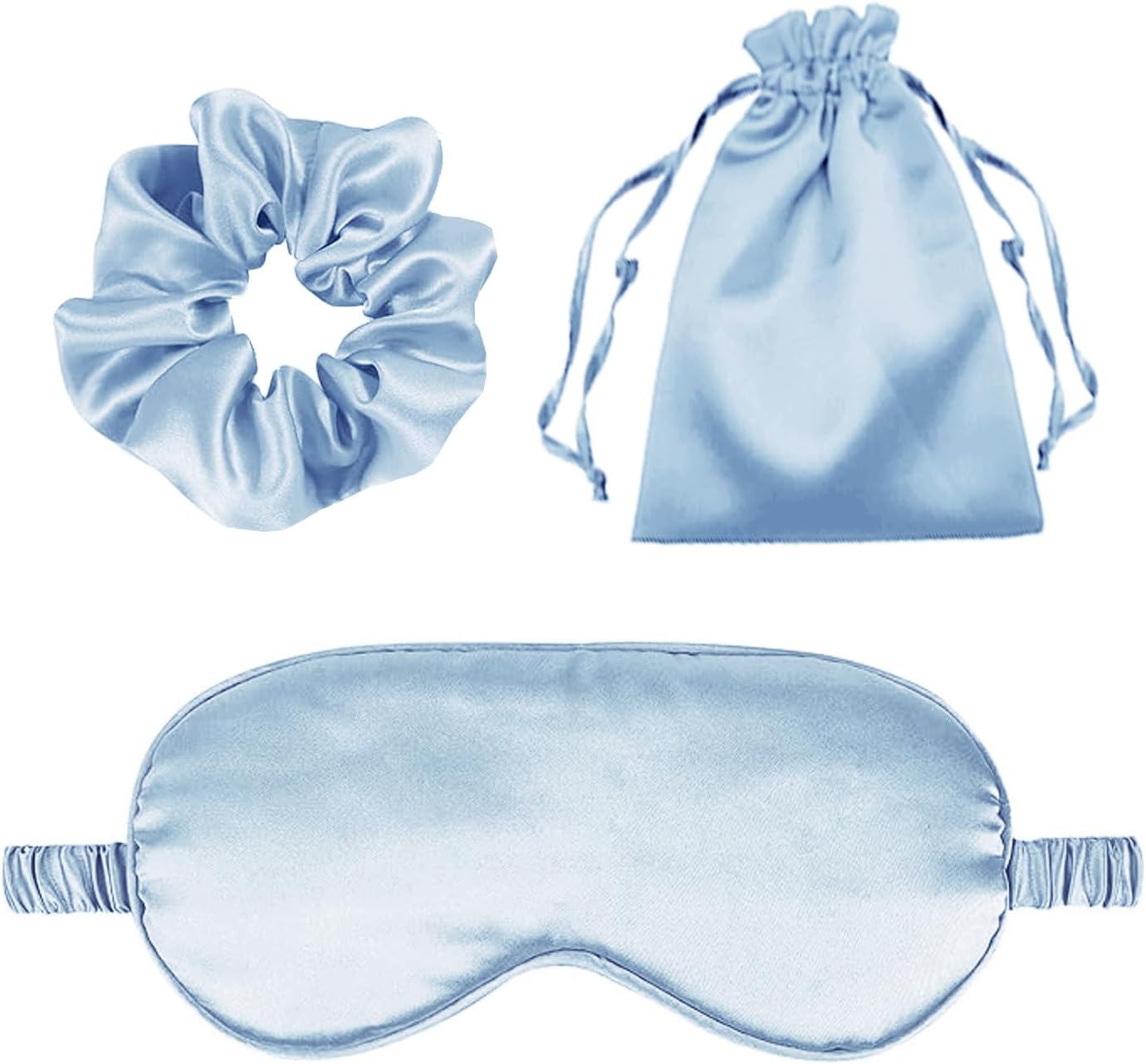 3Pcs Satin Eye Mask Silk Sleep Masks Set Silky Blindfold Eyeshade Blackout Eyes Cover Pouches Bag Scrunchy Wedding Gift