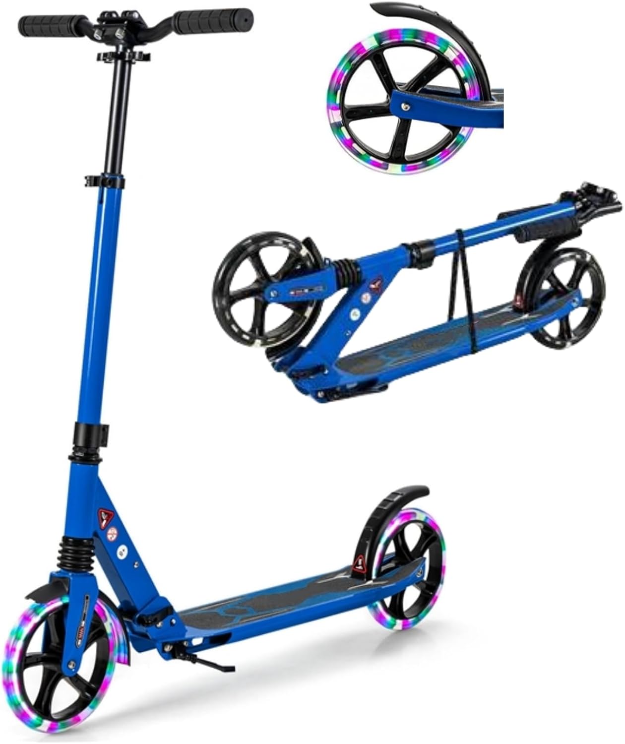 GYMAX Foldable Kick Scooter, Height Adjustable City Scooter with Light Up Wheels, Shock-Absorbing System, Non-Slip Deck & Rear Brake, Lightweight Scooters for Kids Adults and Teens