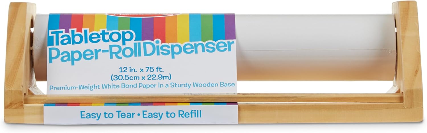 Melissa & Doug Wooden Tabletop Paper Roll Dispenser With White Bond Paper (12 inches x 75 feet) Drawing For Kids Art, Craft Roll For Kids