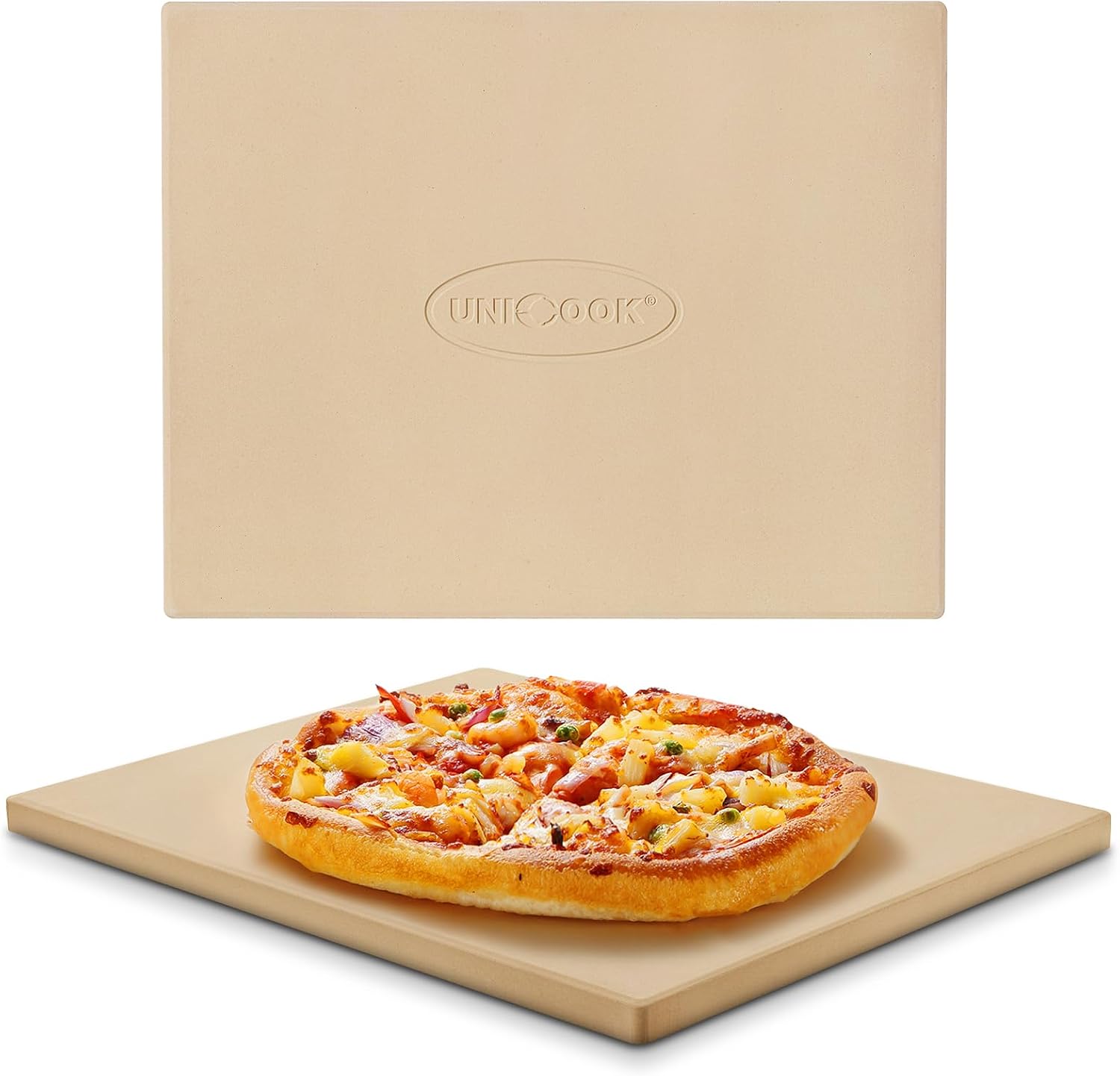Unicook Rectangular Pizza Stone, 38 x 30.5 cm, Cordierite Baking Stone