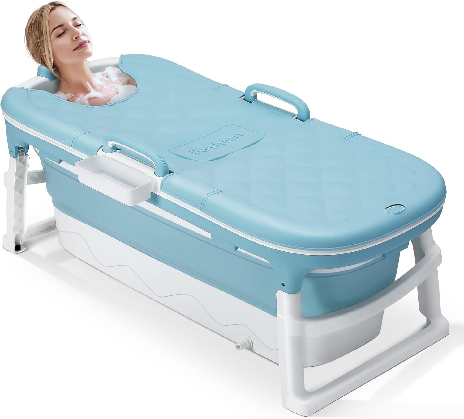 Dripex Portable Bathtub Adult, Folding Bathtub 138X62X52cm Large Thicken Free Standing Soaking Barrel, Foldable Massage Sweat Steam Bath Tub with Lid, Bathroom Warm Spa Sauna for Adults Children, Blue