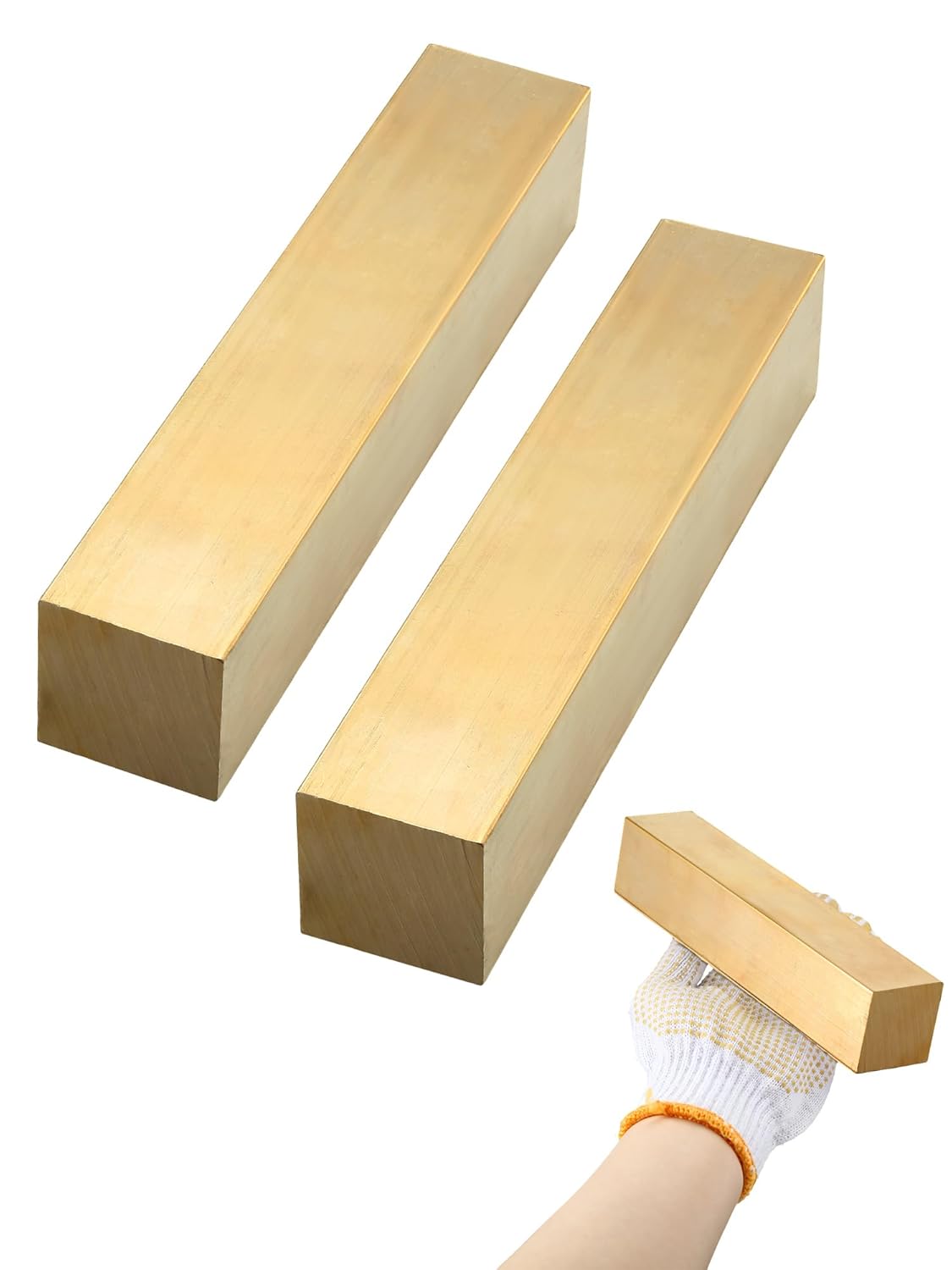 Pelopy 2 Pcs Metal Brass Square Bar Solid Brass Flat Bar Stock for Knife Making, DIY Crafts(1 x 1 x 5 Inches)