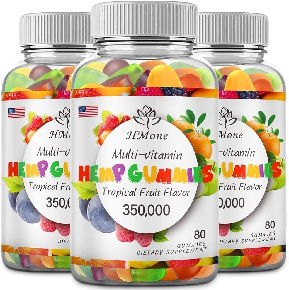 3 Packs Organic Hemp Gummies Extra Strengthen High Potency with Pure Hemp Oil Extract Vegan Edible Bear Candy - Non-GMO, Vegan, Low Sugar